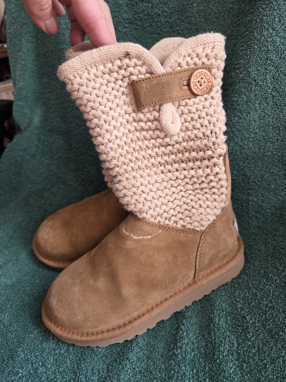 UGG Chestnut Suede Boots with Knit Cuff